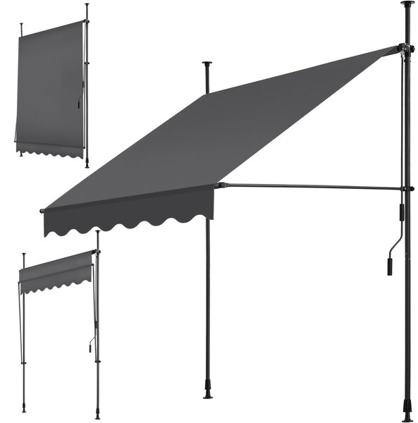 Tectake Upínací markýza s ruční klikou, výškově nastavitelná - 150 x 180 cm, černá/šedá