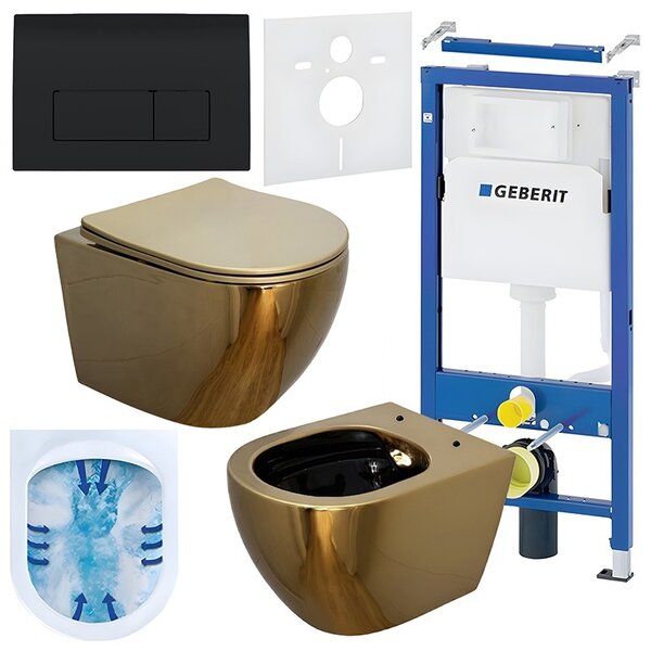 BPS-koupelny Podomítkový modul Geberit DuoFix s WC mísou MU-GL-BL-RIM-03 + ovládací tlačítko Delta 50 černá lesk