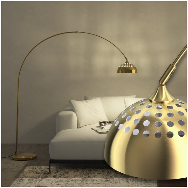 Tectake Oblouková lampa Arcus, ocel, retro styl, 60W - zlatá