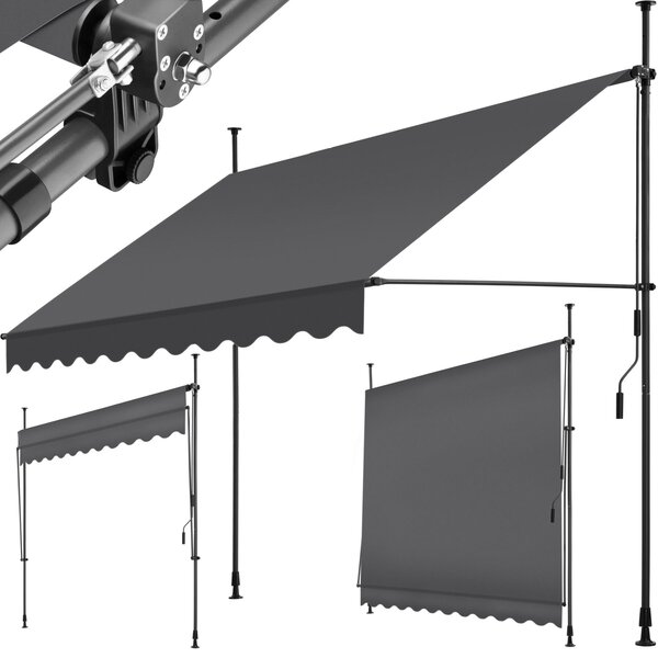 Tectake Upínací markýza s ruční klikou, výškově nastavitelná - 250 x 180 cm, černá/šedá