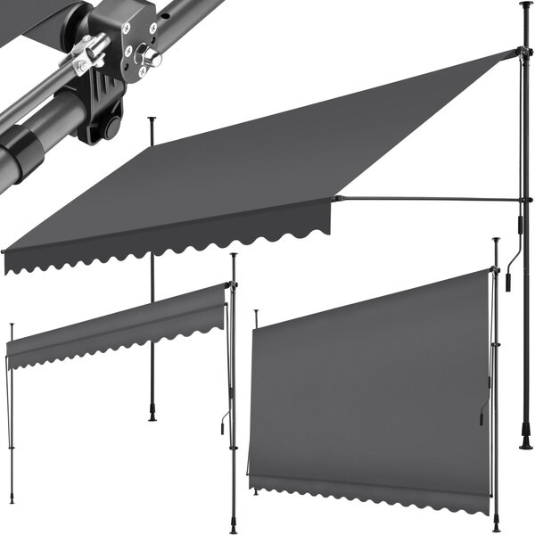 Tectake Upínací markýza s ruční klikou, výškově nastavitelná - 400 x 180 cm, černá/šedá