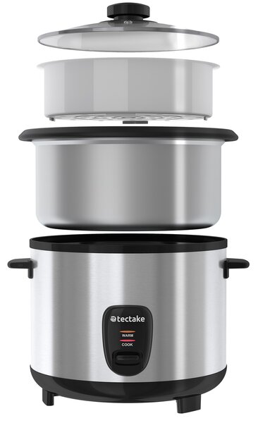 Tectake Rýžovar s napařovacím košem, 1,8 l, funkce udržování teploty - stříbrná