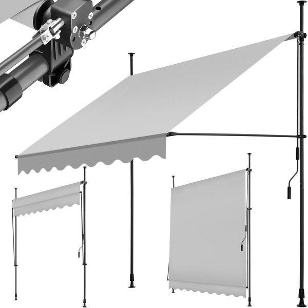 Tectake Upínací markýza s ruční klikou, výškově nastavitelná - 200 x 180 cm, světle šedá