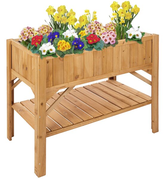 Tectake Vyvýšený záhon s poličkou 119x53x90cm - hnědá