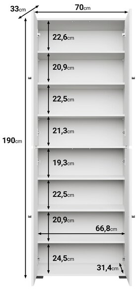 BOTNÍK, bílá, 70/190/33 cm P & B - Online Only šatny & botníky, Online Only
