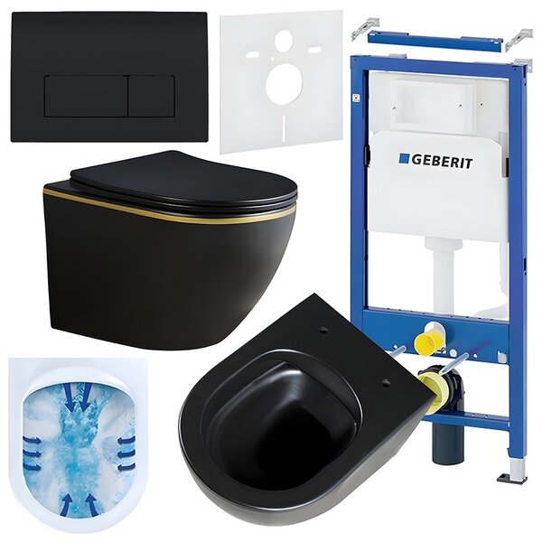 BPS-koupelny Podomítkový modul Geberit DuoFix s WC mísou PK-MTB-GL-RIM-03 + ovládací tlačítko Delta 50 černá lesk