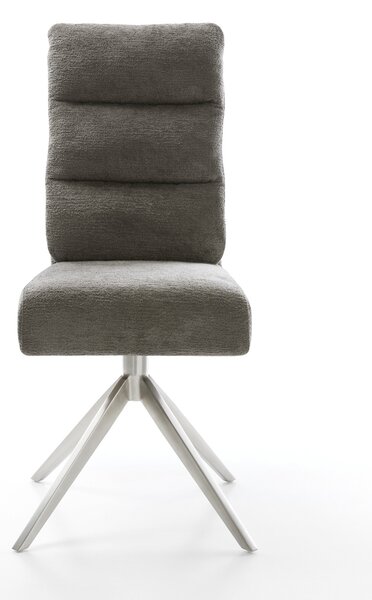 DELIFE Jídelní židle Pela-Flex bouclé měkký tmavě béžová křížová podnož široká nerezová ocel 360° otočný houpací funkce taštičkové pružiny