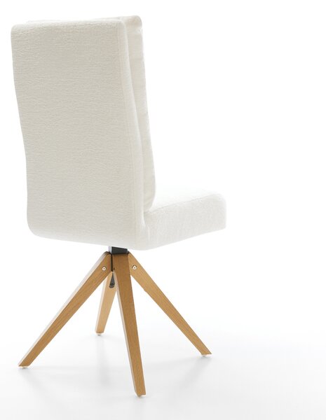 DELIFE Jídelní židle Pela-Flex bouclé měkký béžová dřevěná podnož hranatá přírodní 180° otočný taštičkové pružiny
