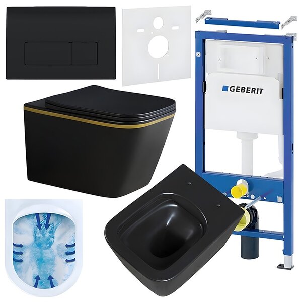 BPS-koupelny Podomítkový modul Geberit DuoFix s WC mísou RN-MTB-GL-RIM-03 + ovládací tlačítko Delta 50 černá lesk