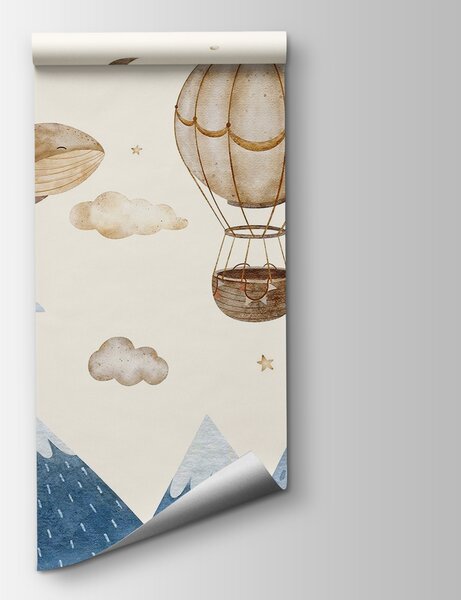 Fototapeta Velryba a horkovzdušný balón na obloze, Fototapety s balónky, Populární fototapety, w03672 - Tapeko.co.cz