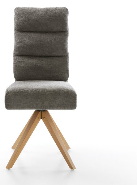 DELIFE Jídelní židle Pela-Flex bouclé měkký tmavě béžová dřevěná podnož hranatá přírodní 180° otočný taštičkové pružiny