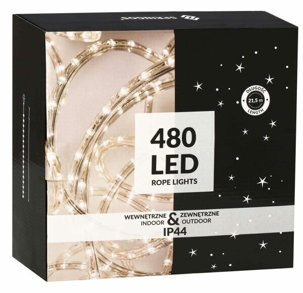 LED světelná hadice - 20m, 480LED, 8 funkcí, paměť, IP44, teplá bílá