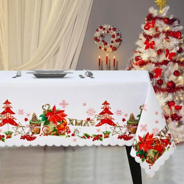 Vánoční ubrus na stůl Merry Christmas Bílá 140x240 cm