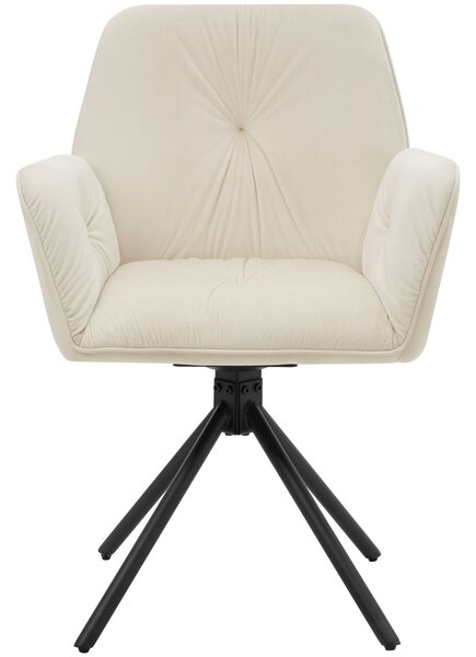 Tectake Otočné křeslo s područkami Lenia, polstrované - Sametově krémová/černá, Sada 4 kusů