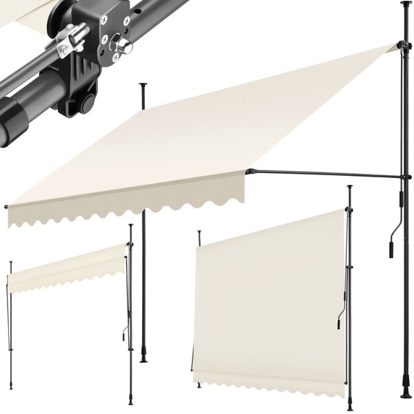 Tectake Upínací markýza s ruční klikou, výškově nastavitelná - 300 x 180 cm, béžová