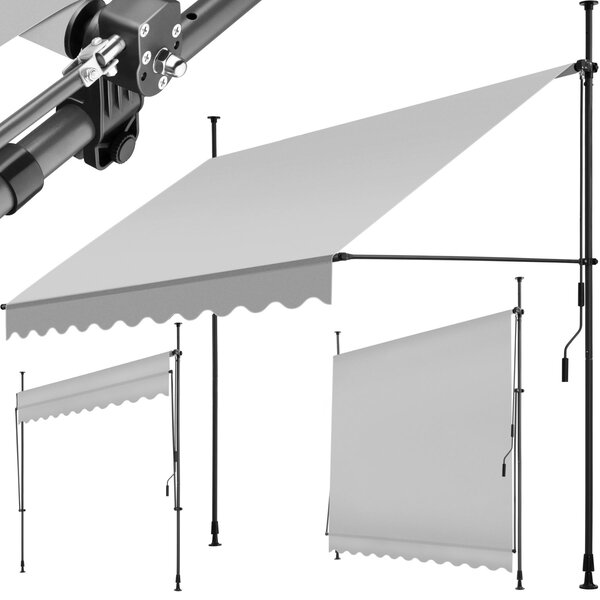 Tectake Upínací markýza s ruční klikou, výškově nastavitelná - 250 x 180 cm, světle šedá
