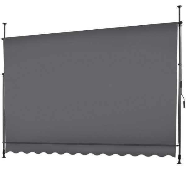 Tectake Upínací markýza s ruční klikou, výškově nastavitelná - 300 x 180 cm, černá/šedá