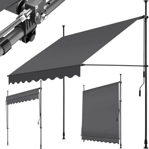 Tectake Upínací markýza s ruční klikou, výškově nastavitelná - 200 x 180 cm, černá/šedá