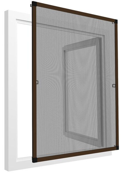 Tectake Sítě proti hmyzu s hliníkovým rámem do oken - 100 x 120 cm, hnědá