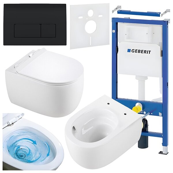 BPS-koupelny Podomítkový modul Geberit DuoFix s WC mísou LE-WH-TR-01 + ovládací tlačítko Delta 50 černá lesk
