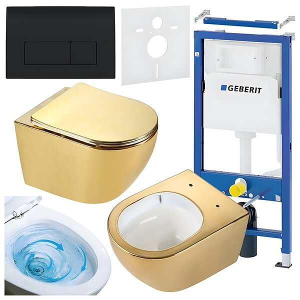 BPS-koupelny Podomítkový modul Geberit DuoFix s WC mísou MU-GL-WH-TR-03 + ovládací tlačítko Delta 50 černá lesk