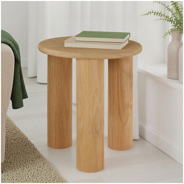 Tectake Odkládací stolek Sisi, kulatý, nohy z masivního dřeva - Světlý dub