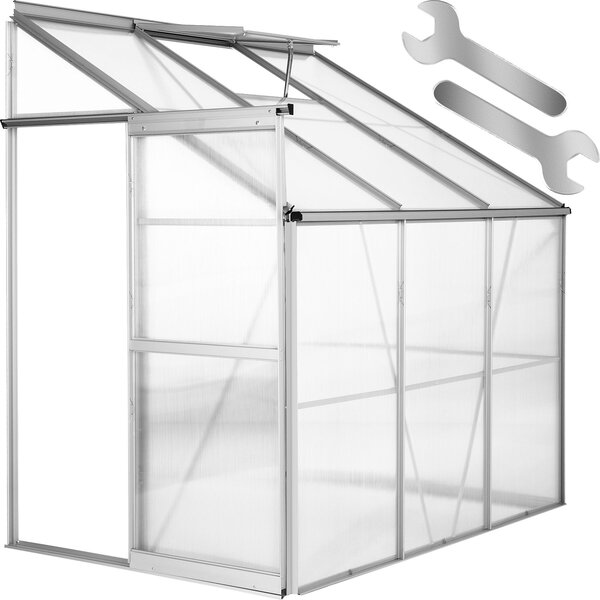 Tectake Skleník 192x128x202cm Polykarbonátová přístavba ke zdi bez základny - průhledná