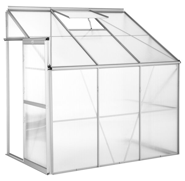 Tectake Skleník 192x128x202cm Polykarbonátová přístavba ke zdi bez základny - průhledná