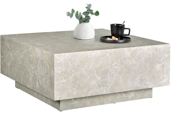 Tectake Konferenční stolek Lasley s podstavcem, nosnost 45 kg - Vzhled travertinu, 80 x 80 x 35 cm