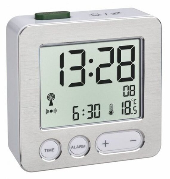Digitální budík s rádiově řízeným časem TFA 60.2545.54 - stříbrný
