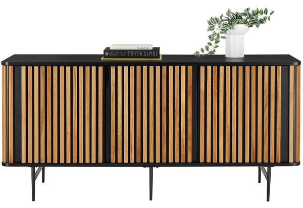 Tectake Komoda Lineo, laťkový design, 3 přihrádky - černá/hnědá
