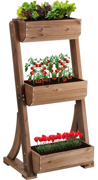 Tectake Vertikální záhon Flora, lakované dřevo, vč. pěstební textilie - hnědá, 60 x 49 x 140 cm
