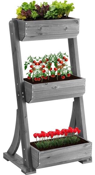 Tectake Vertikální záhon Flora, lakované dřevo, vč. pěstební textilie - šedá, 60 x 49 x 140 cm