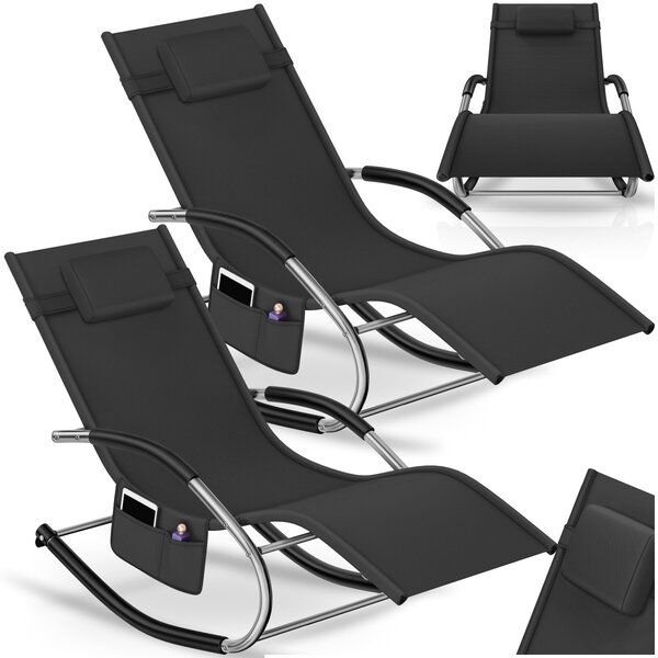 Tectake Zahradní lehátko Taya, ergonomické, houpací funkce - černá, Sada 2 kusů
