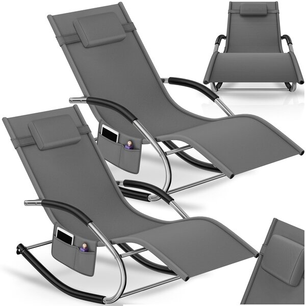 Tectake Zahradní lehátko Taya, ergonomické, houpací funkce - šedá, Sada 2 kusů