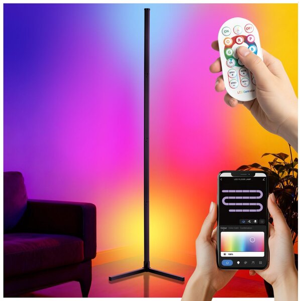 Tectake LED stojací lampa Spectra, 16 milionů barev, 200+ světelných režimů - za kus