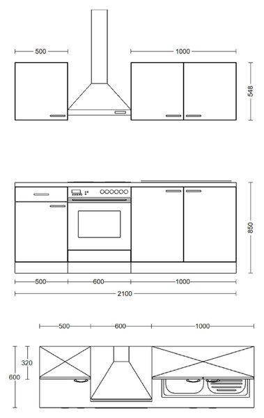 KUCHYŇSKÁ LINKA AVILA 210 cm FlexWell - Online Only kuchyňské linky, Online Only