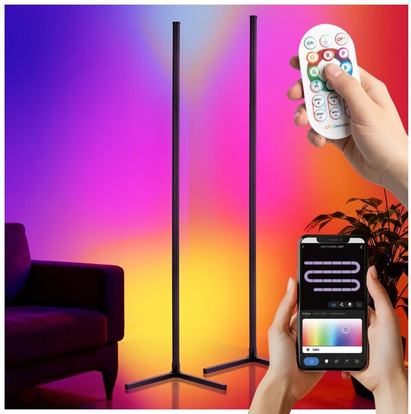 Tectake LED stojací lampa Spectra, 16 milionů barev, 200+ světelných režimů - Sada 2 kusů