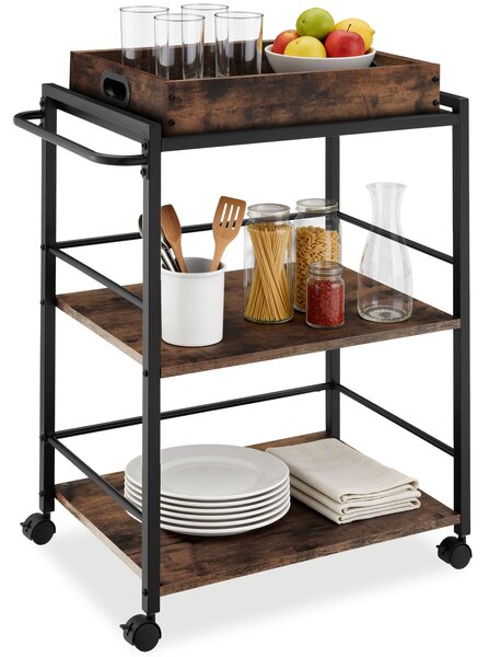 Tectake Servírovací vozík Worcester 65x41,5x87cm - Industriální dřevo tmavé, rustikální