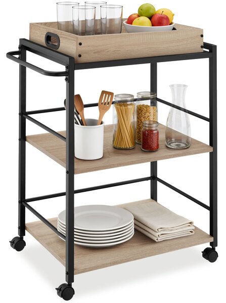 Tectake Servírovací vozík Worcester 65x41,5x87cm - Industrial světlé dřevo, dub Sonoma