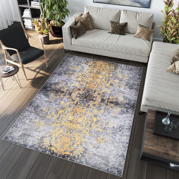 Makro Abra Kusový koberec pratelný VICTORIA 21061 pogumovaný šedý žlutý Rozměr: 140x200 cm