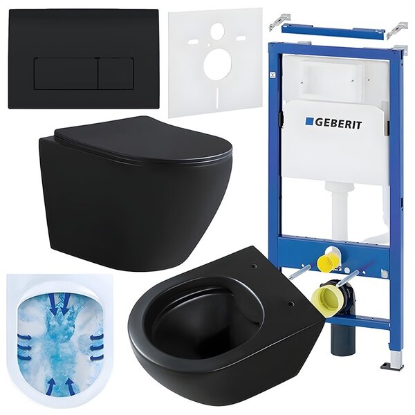 BPS-koupelny Podomítkový modul Geberit DuoFix s WC mísou MU-MTB-RIM-03 + ovládací tlačítko Delta 50 černá lesk