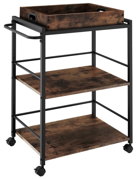 Tectake Servírovací vozík Worcester 65x41,5x87cm - Industriální dřevo tmavé, rustikální
