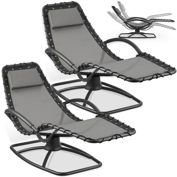 Tectake Zahradní lehátko Toulon, ergonomické, funkce houpání - šedá, Sada 2 kusů