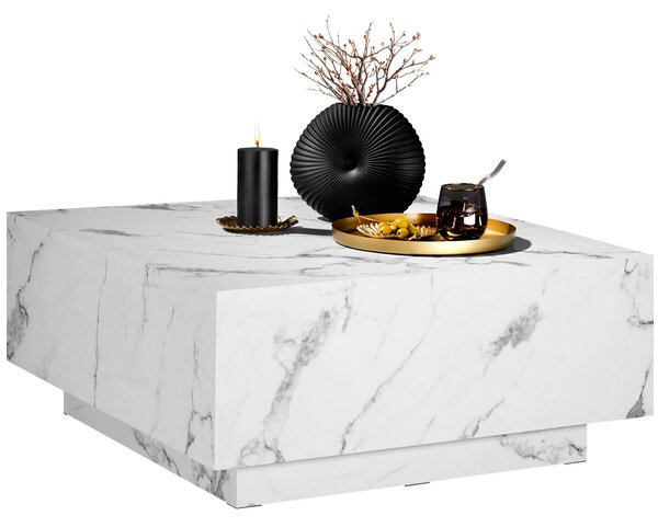Tectake Konferenční stolek Lasley s podstavcem, nosnost 45 kg - Vzhled bílého mramoru, 80 x 80 x 35 cm