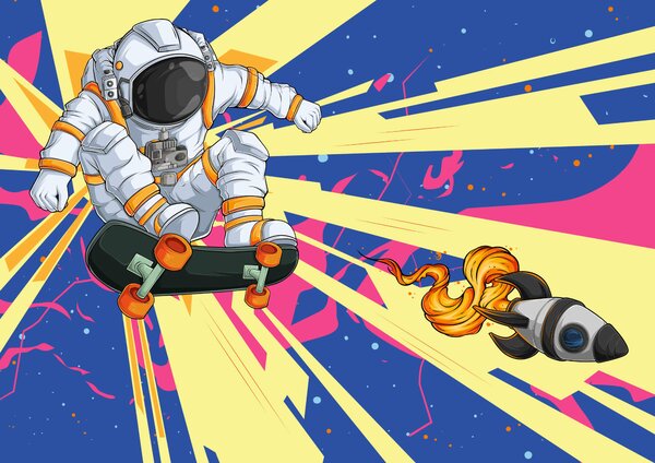 Fototapeta Astronaut na skateboardu, Vesmírné fototapety, Populární fototapety, t00019 - Tapeko.co.cz