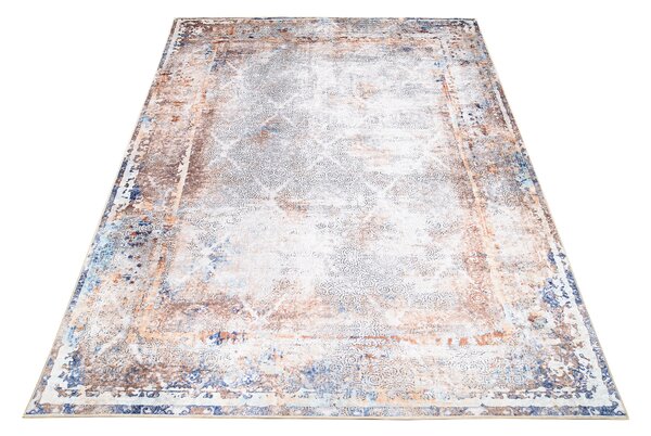 Makro Abra Kusový koberec pratelný VICTORIA 9737 Moderní klasický pogumovaný krémový šedý Rozměr: 80x150 cm