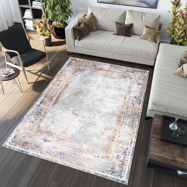 Makro Abra Kusový koberec pratelný VICTORIA 9737 Moderní klasický pogumovaný krémový šedý Rozměr: 80x150 cm