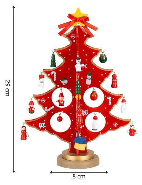 Dřevěný skládací vánoční stromeček červený 29cm