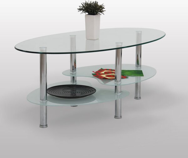 Konferenční stolek, chrom/sklo, SANY